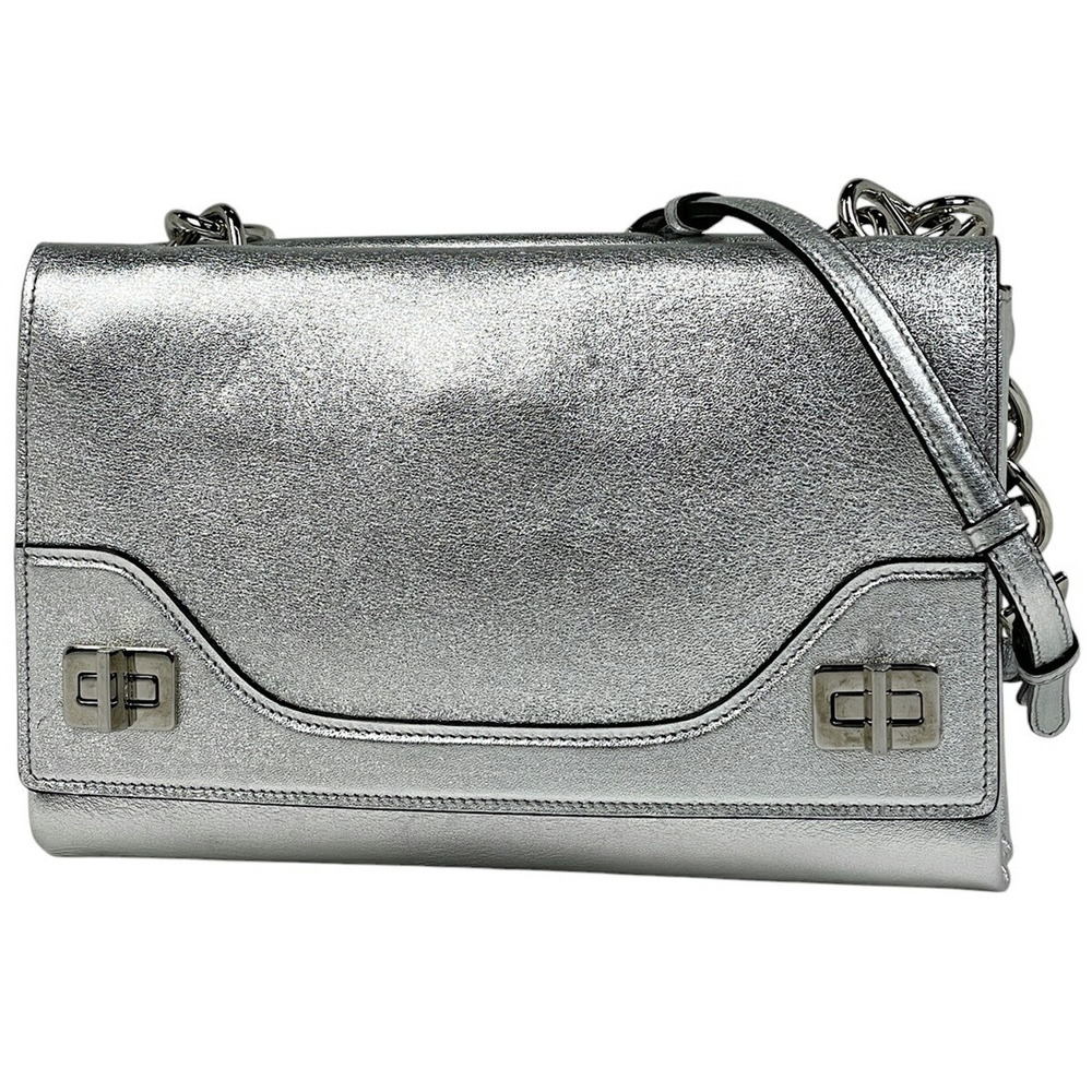 Prada logo chain shoulder bag leather silver